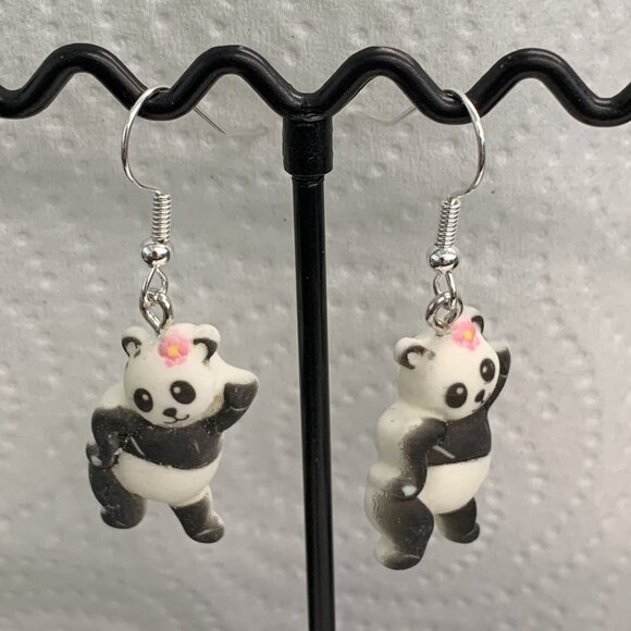 Panda Earring, Panda Bear Jewelry, Gift, Panda Jewelry, Silly Animal Earring - Picture 9 of 9